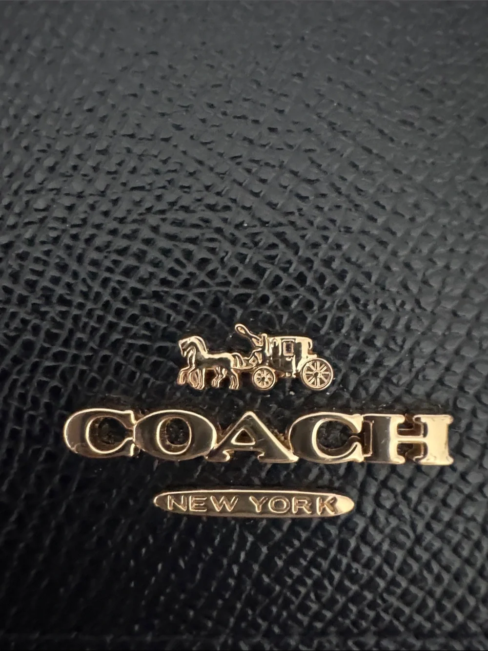 Coach Black Leather Compact Card Case with Gold Logo